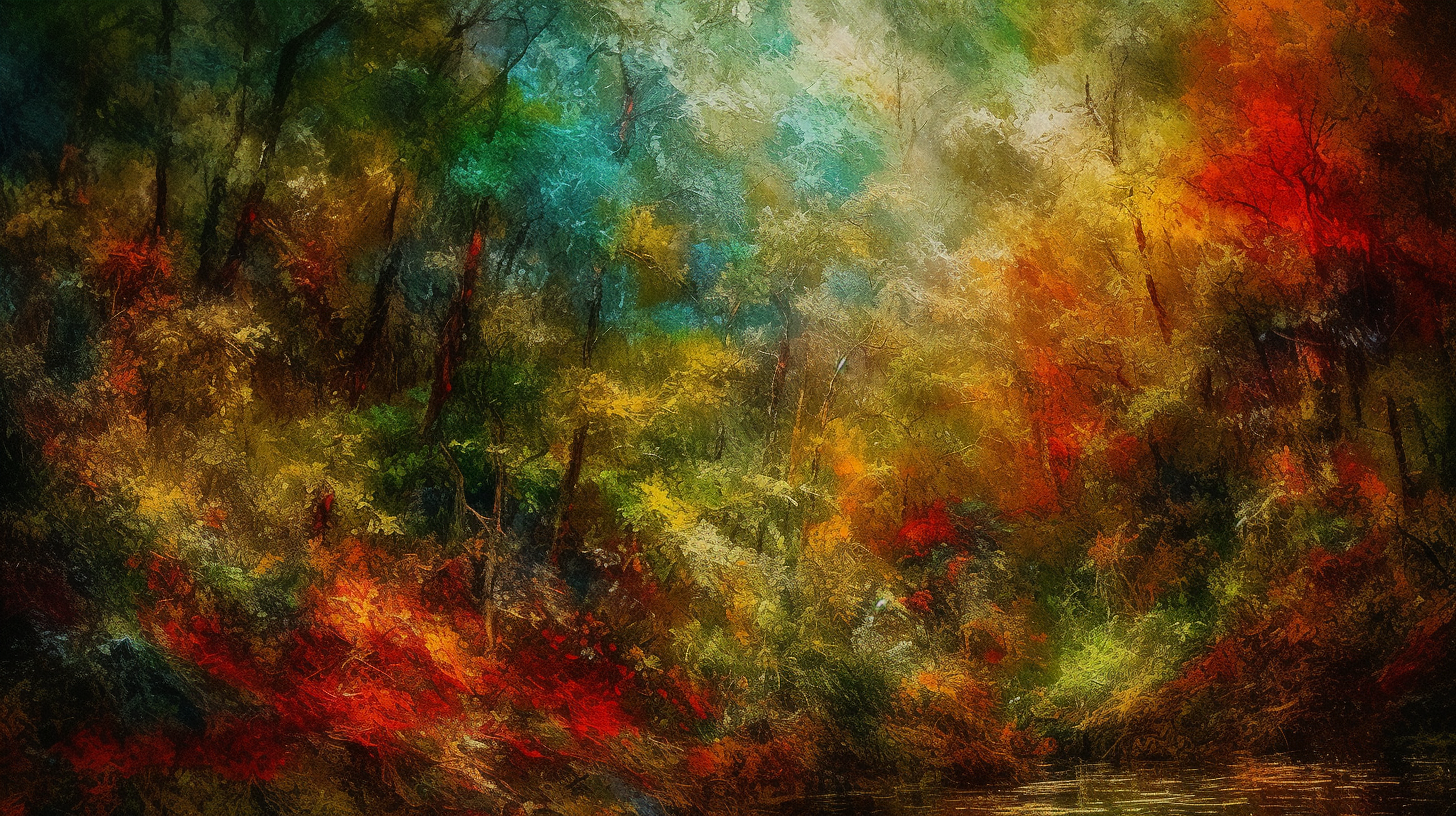 Colorful autumn forest with a babbling brook