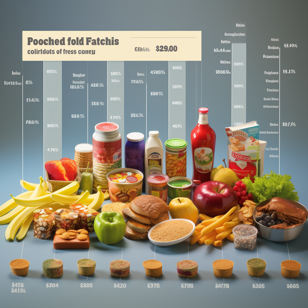 Graphics comparing the cost of processed foods and healthy meals over time