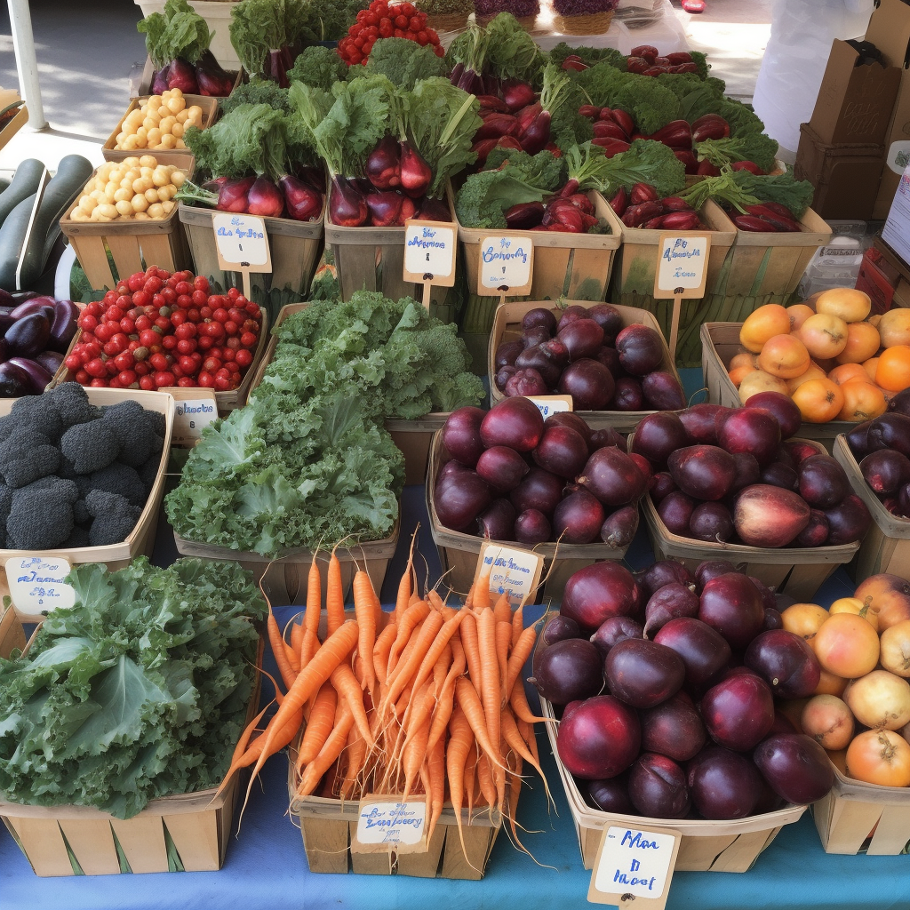 A vibrant display of fresh, local and seasonal produce at a farmer