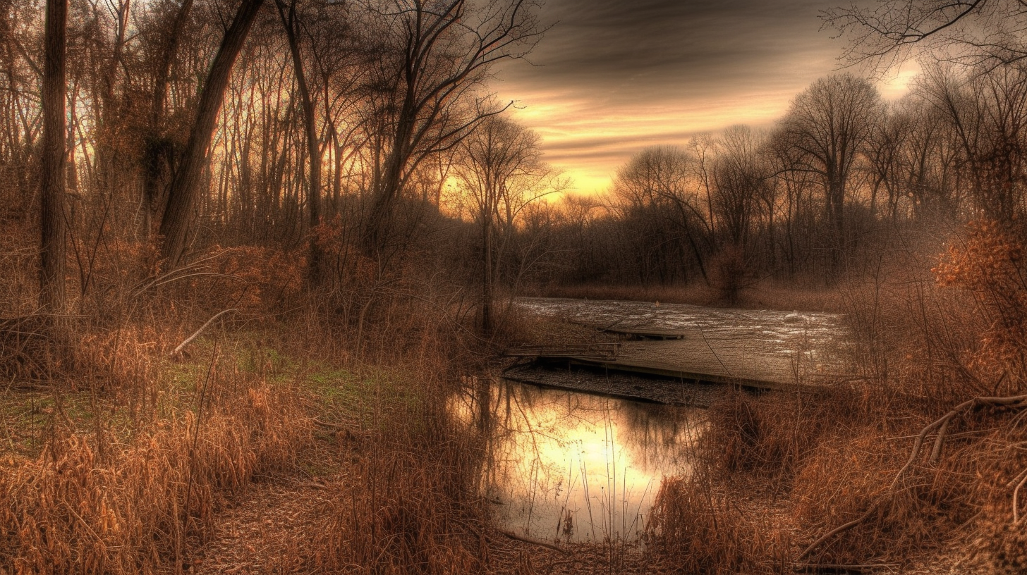 Expressionist style autumn forest landscape at dusk inspired by Edvard Munch