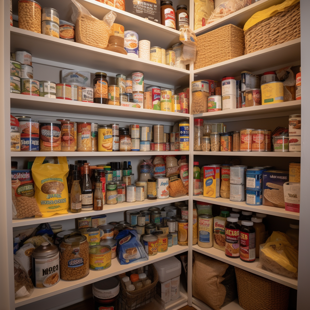 A well-stocked pantry filled with non-perishable goods for emergency preparedness