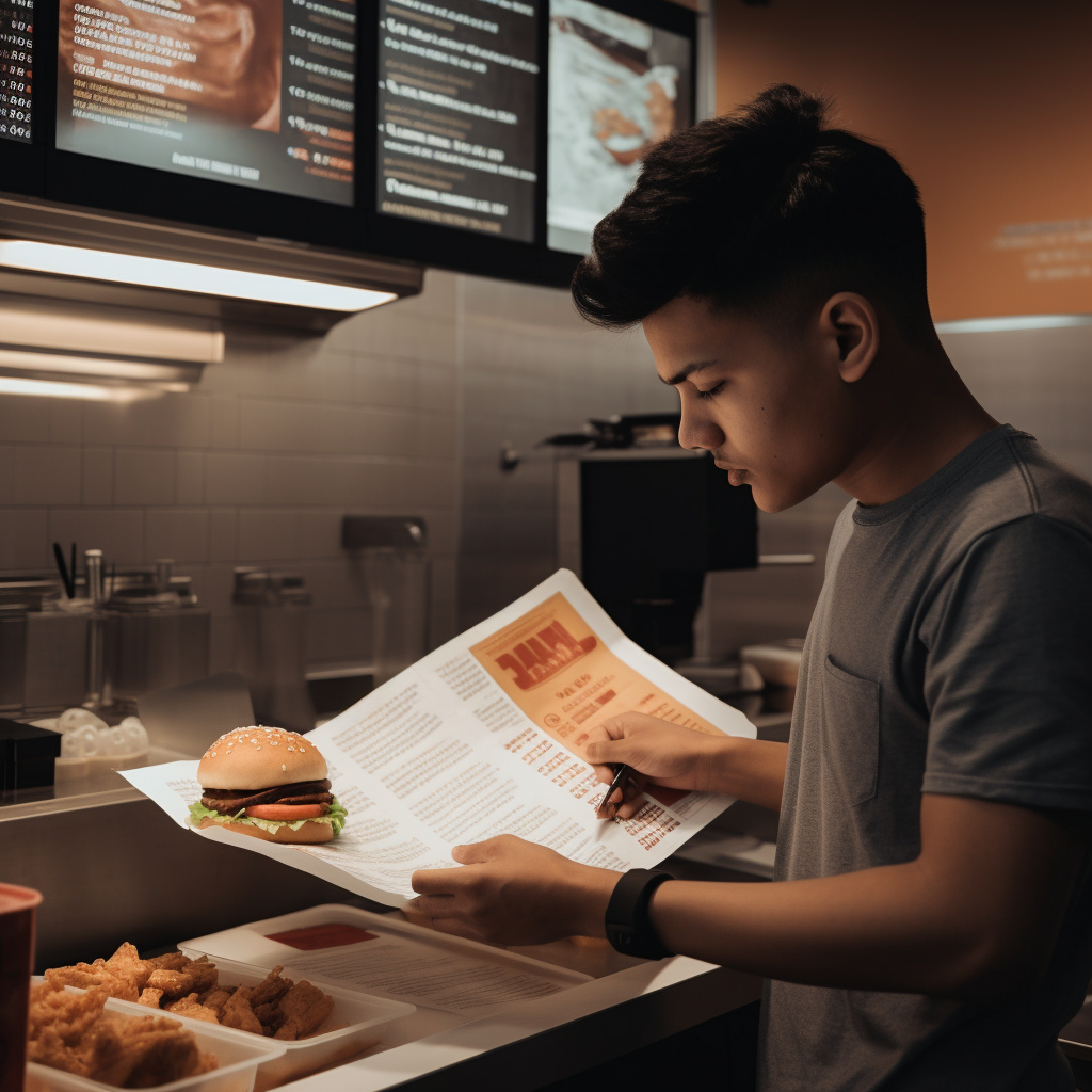 A person scrutinizing a fast food menu and making mindful choices