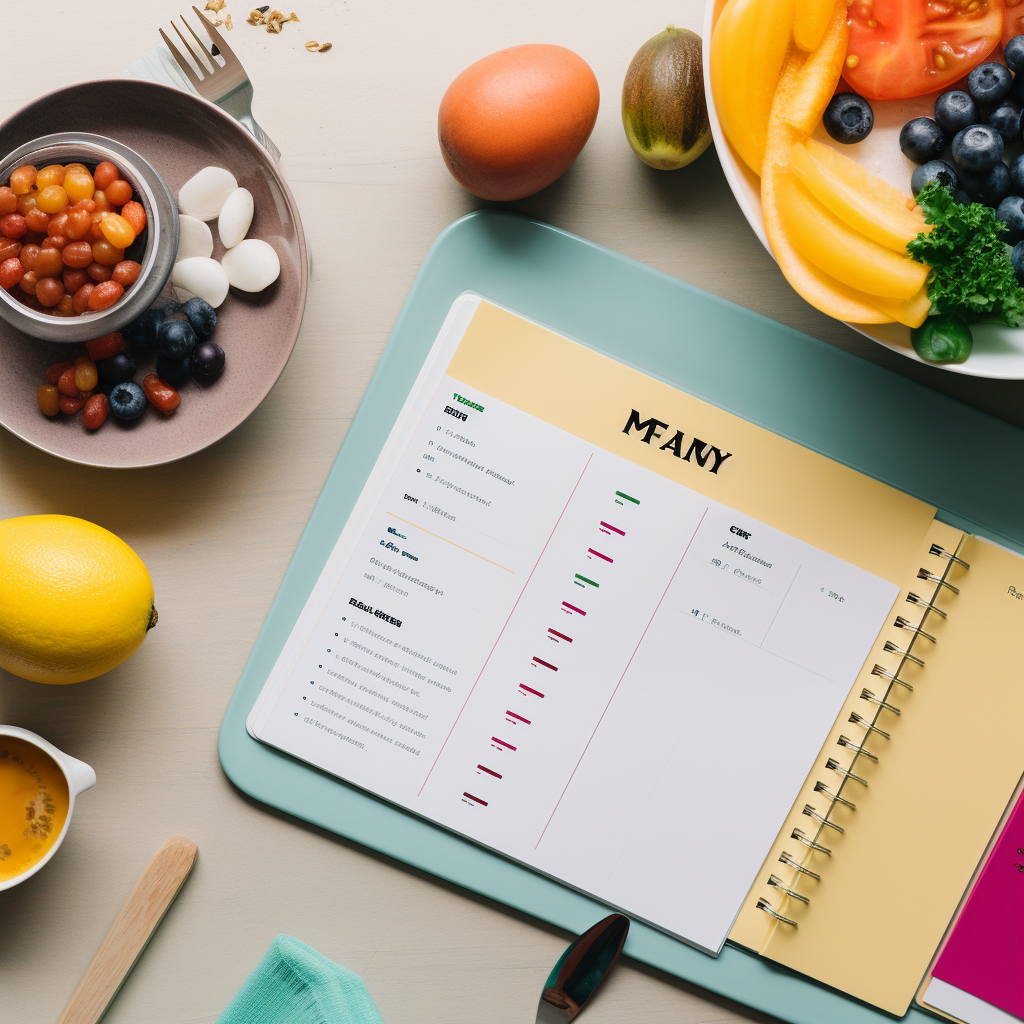 Image depicting a well-planned weekly menu with colorful assorted meals, representing meal planning.