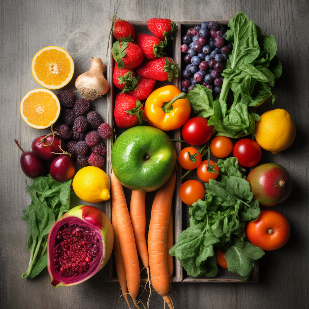 A diversity of fresh fruits and vegetables that are in season, showing the benefits of seasonal shopping.
